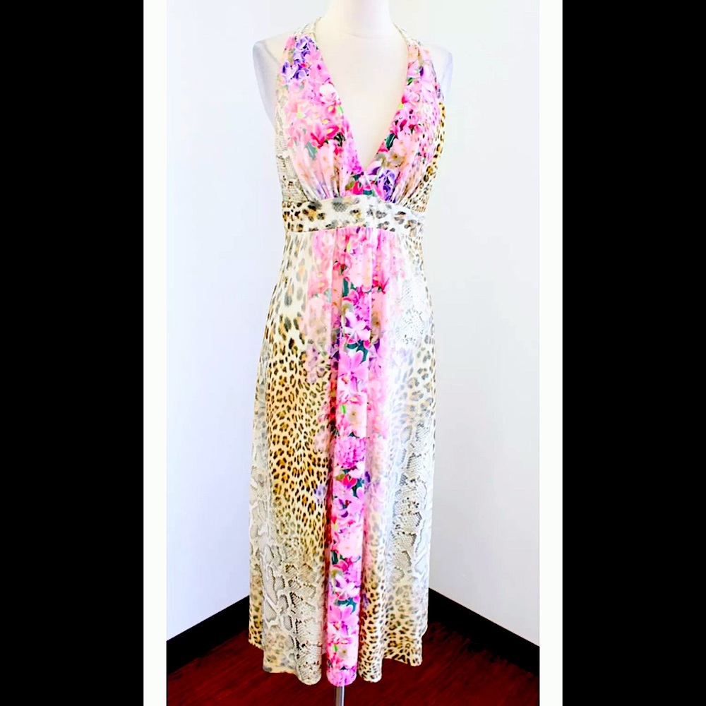 Boston Proper Pink Floral & Animal Print Maxi Dress